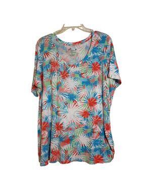 Palm Grove XL Short Sleeve Scoop Neck, Multicolored T-shirt, Ruched Left Side